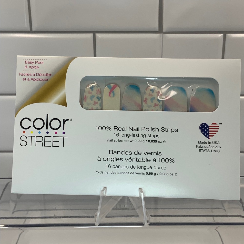 Color Street Never Forgotten Awareness Nail Polish Strips Blue Pink 16 Count